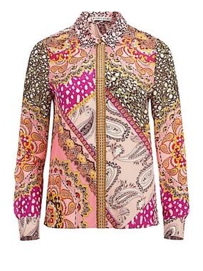NWT- Alice and  Olivia Willa Hidden Placket Silk Top Size S